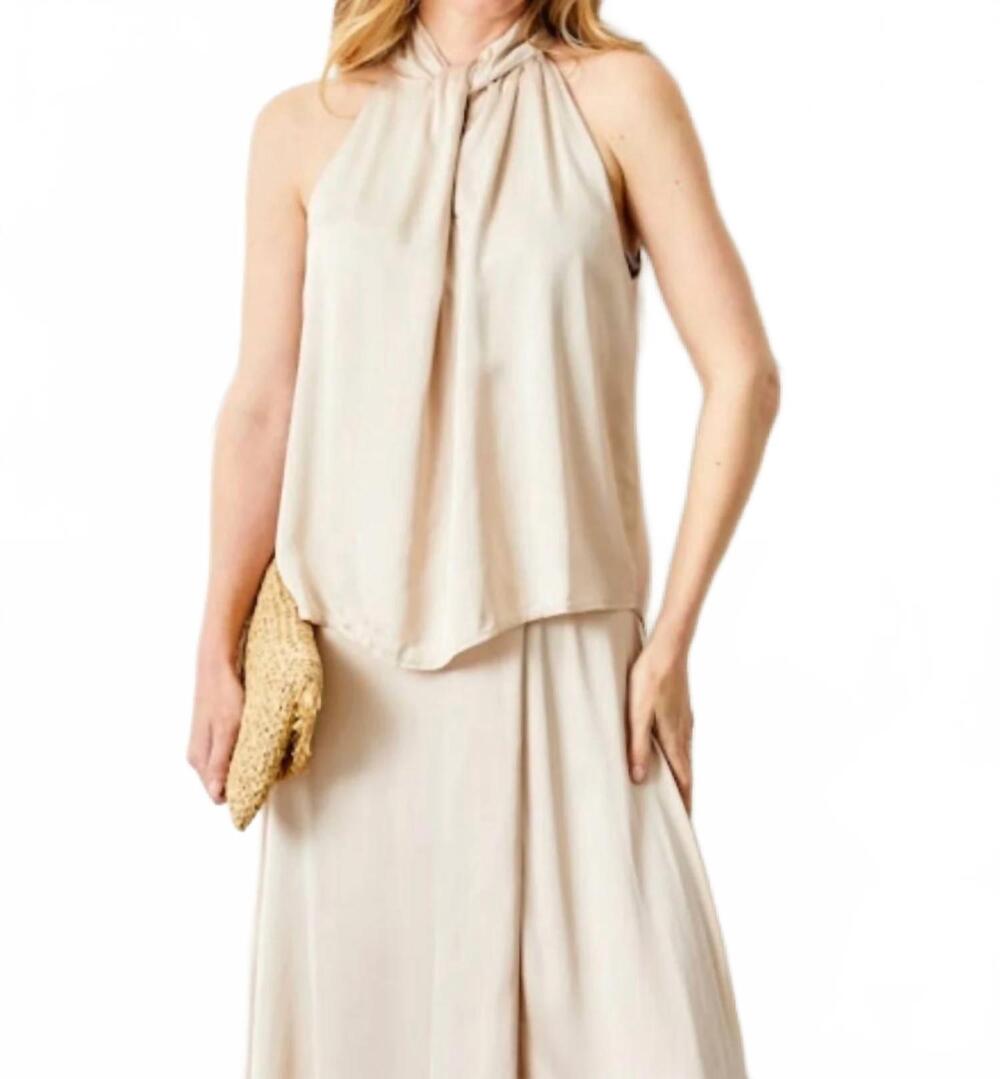 NEW SUZY D goldina satin halter neck sleeveless top in mink